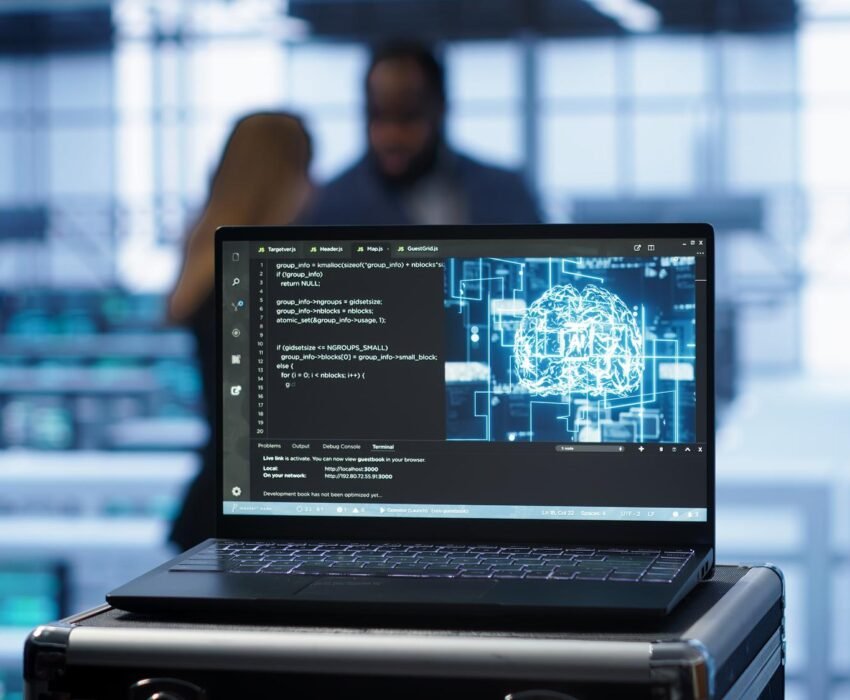 focus-notebook-used-by-engineers-server-hub-blurry-background